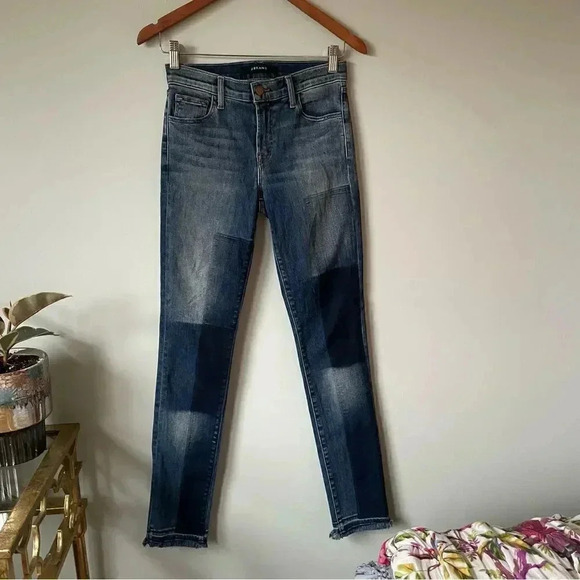 J Brand | Blue Rise Reunion Patchwork Design Skinny Jeans - Picture 2 of 10